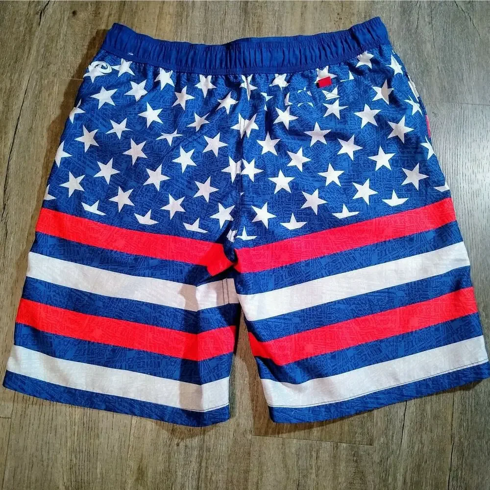 O'rageous Men's XL XXL Swim Trunks Bathing Suit USA Flag Design Red White & Blue